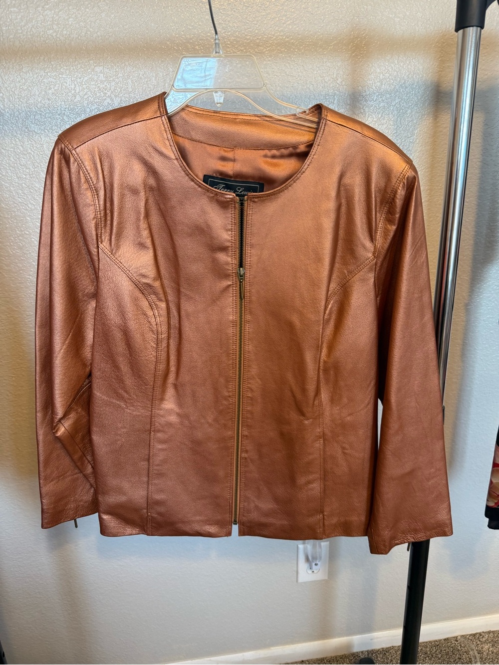 Terry Lewis Classic Luxuries Copper Leather Zip Jacket